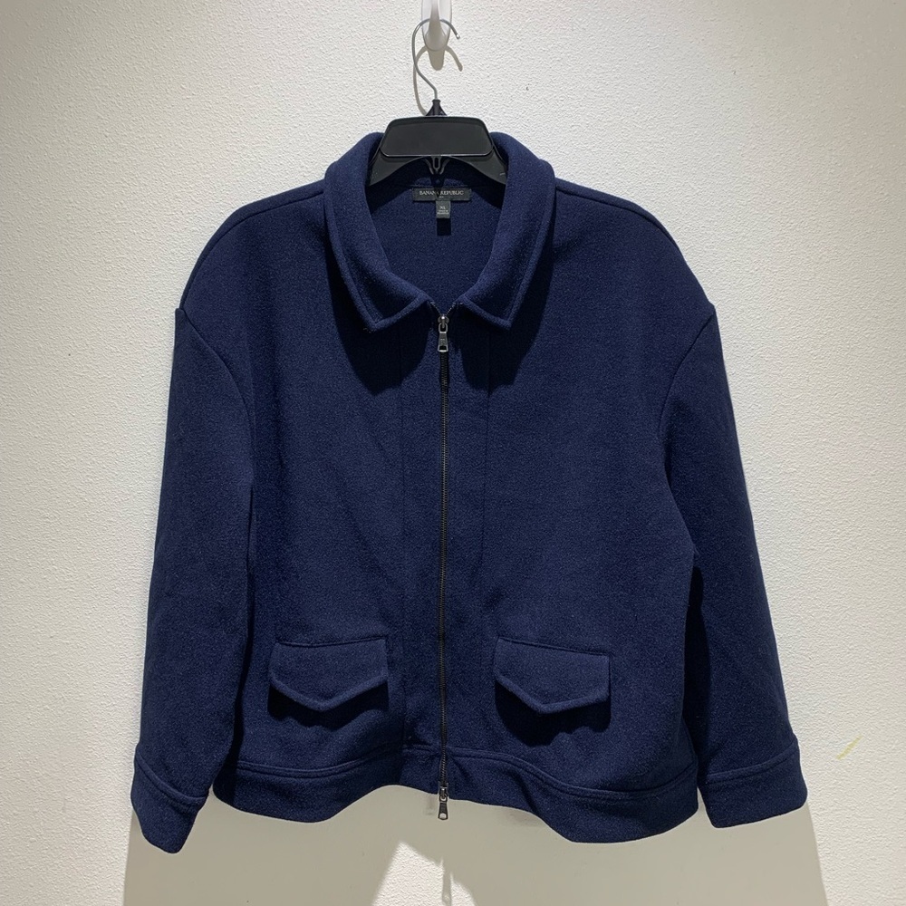 Banana Republic Women's Melton Volume Sleeve Jacket Navy Pockets Size XL
